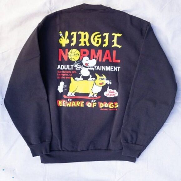 Virgil Normal Beware Of Dog Long Sleeve Crewneck Sweatshirt Off Black Size M NWT - Picture 2 of 6